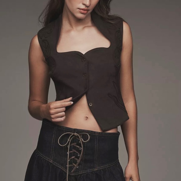 Anthropologie Sculpted Vest - Chocolate Brown - Medium - Prairie, Cottagecore - Picture 1 of 3